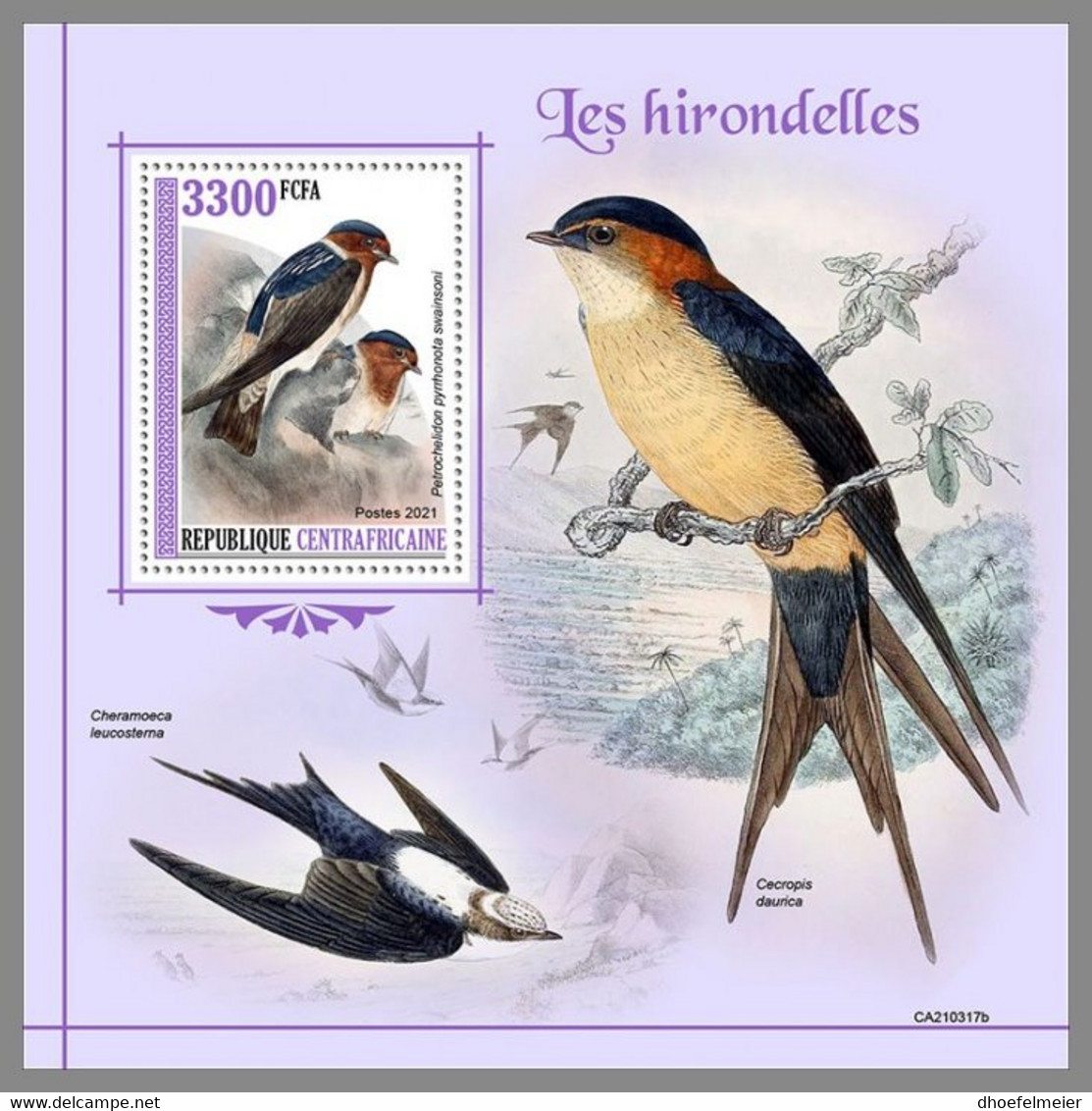 CENTRALAFRICA 2021 MNH Swallows Schwalben Hirondelles S/S - OFFICIAL ISSUE - DHQ2131 - Golondrinas