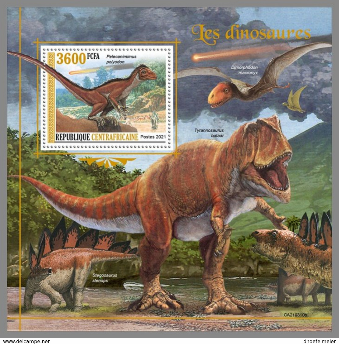 CENTRALAFRICA 2021 MNH Dinosaurs Dinosaurier Dinosaures S/S - IMPERFORATED - DHQ2131 - Vor- U. Frühgeschichte