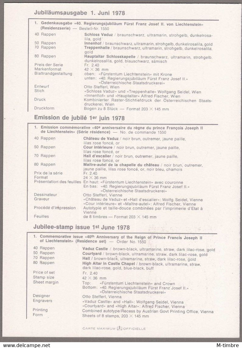 Liechtenstein YT 647/50 Mi 706/09 Année 1978 (Jubilé) (6 Scan) - Lotti/Collezioni