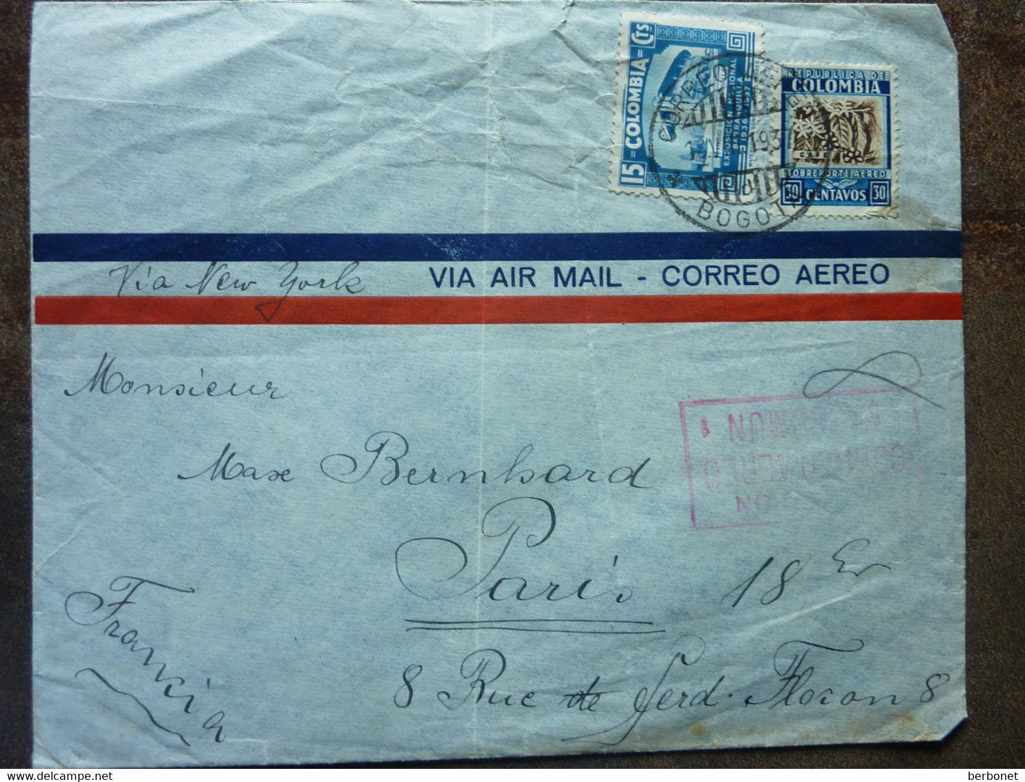 1937 Letter Via Air Mail   2 Stamps   PERFECT - Kolumbien