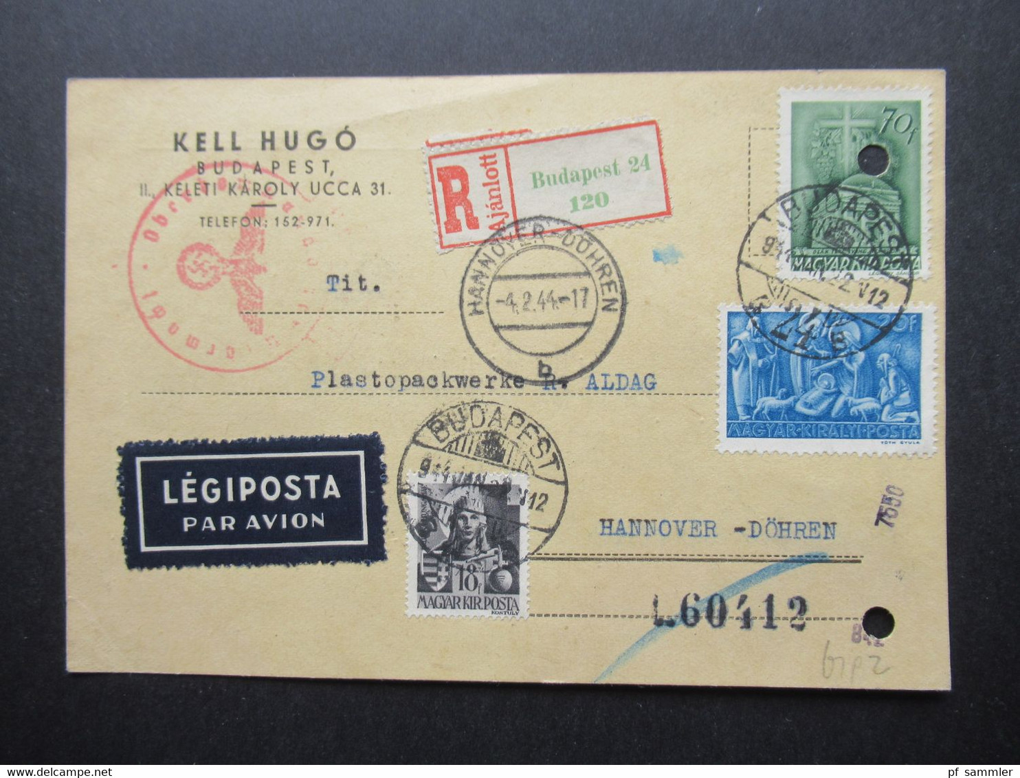 3. Reich / Ungarn 1944 Luftpost PK Einschreiben Budapest - Hannover Döhren Mehrfachzensur Der Wehrmacht / OKW Zensur - Storia Postale