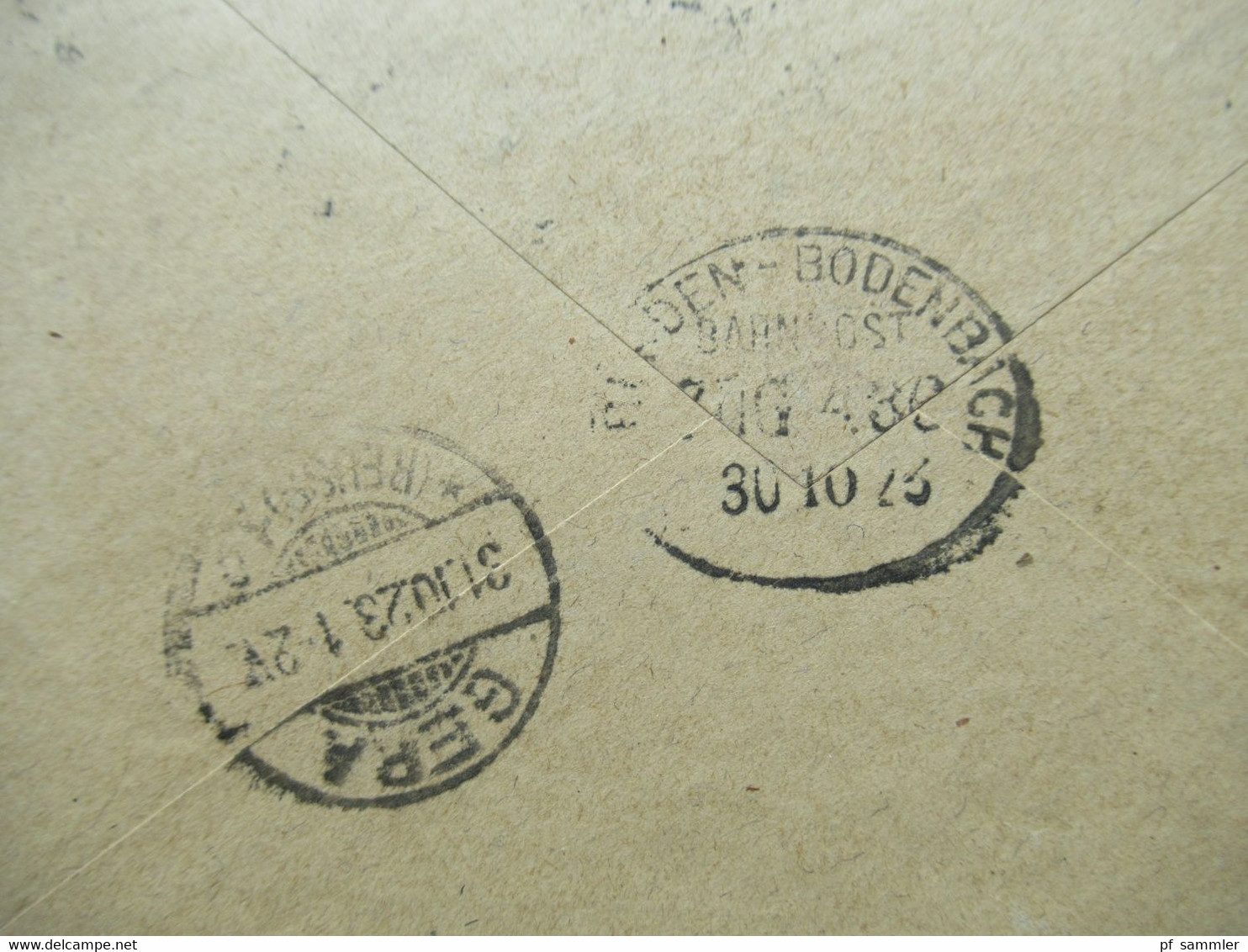 CSSR 1923 Einschreiben Praha 1 - Gera Rückseitig Bahnpost Stempel Bodenbach Zug 436 Umschlag Ceska Banka V Praze - Cartas & Documentos