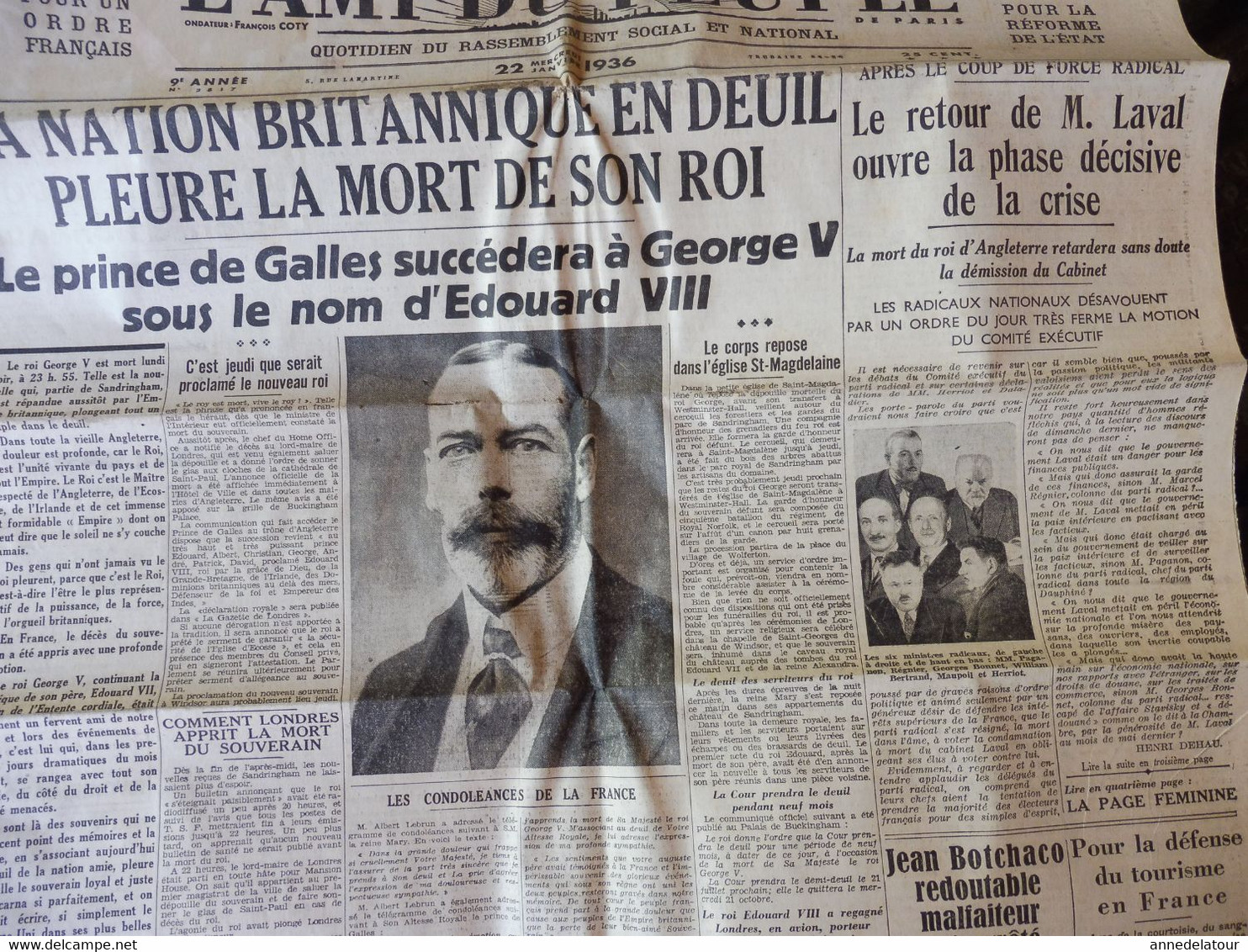 1936 LE PROGRES :  La Mort Du Roi GEORGE V ; La Vie Du Roi GEORGE V ; La Nation Britannique En Deuil  ; Etc - Informations Générales