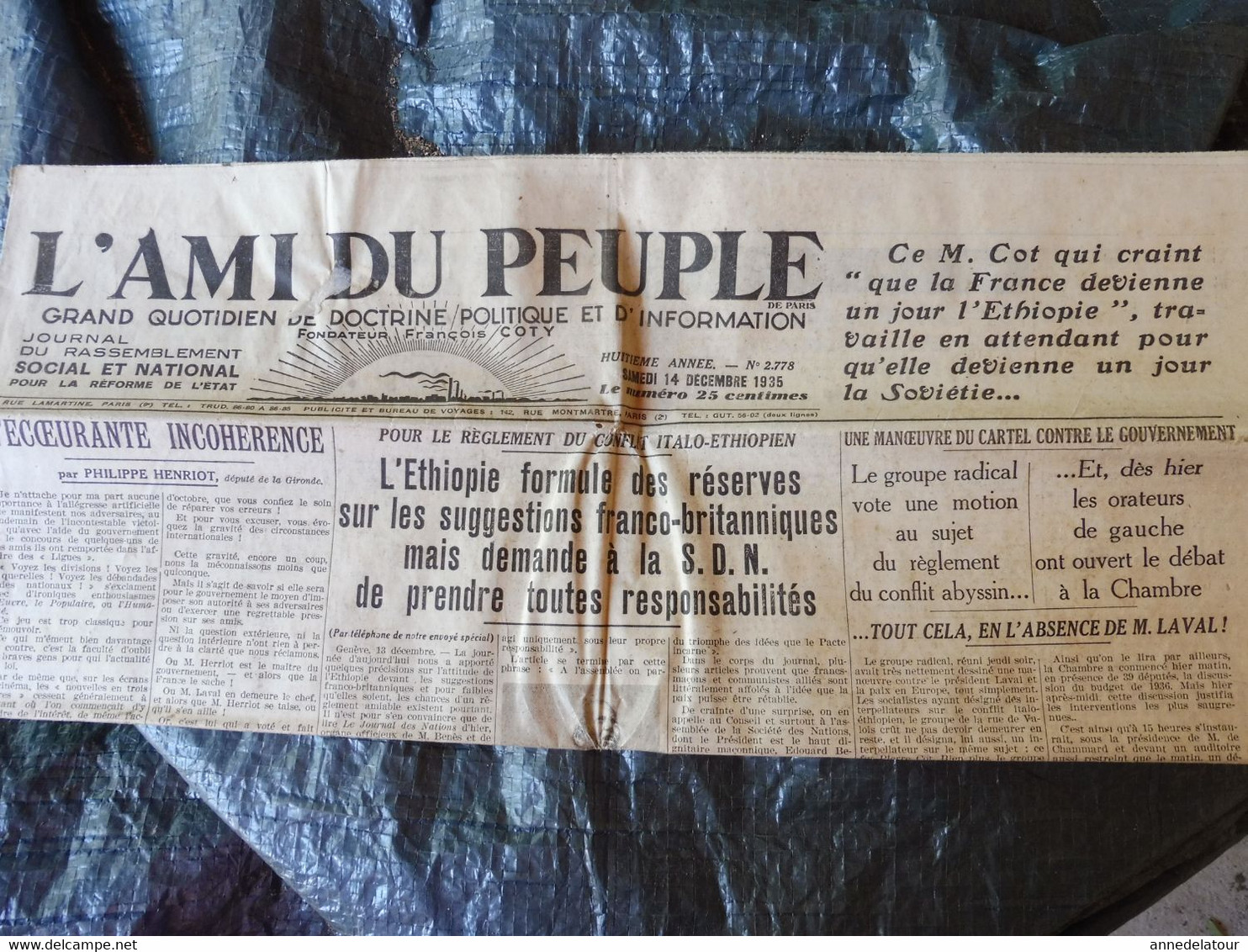 1935 L'AMI DU PEUPLE :  Guérir Avec La SYMPATHICOTHERAPIE , Médecine De Demain  ; Les Parasites Atmosphériques; Etc - General Issues