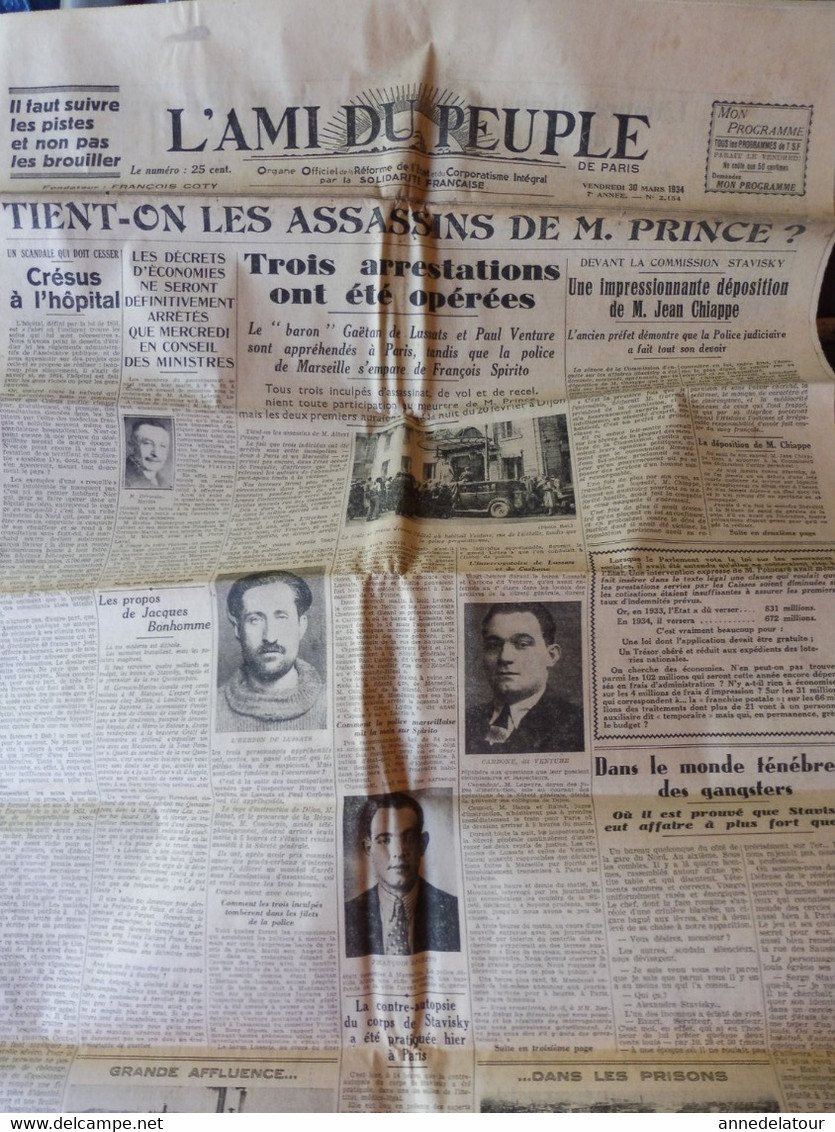 1934 L'AMI DU PEUPLE : Les Assassins De M. PRINCE ; Dans Le Monde Ténébreux Des Gangsters  ; Etc - General Issues