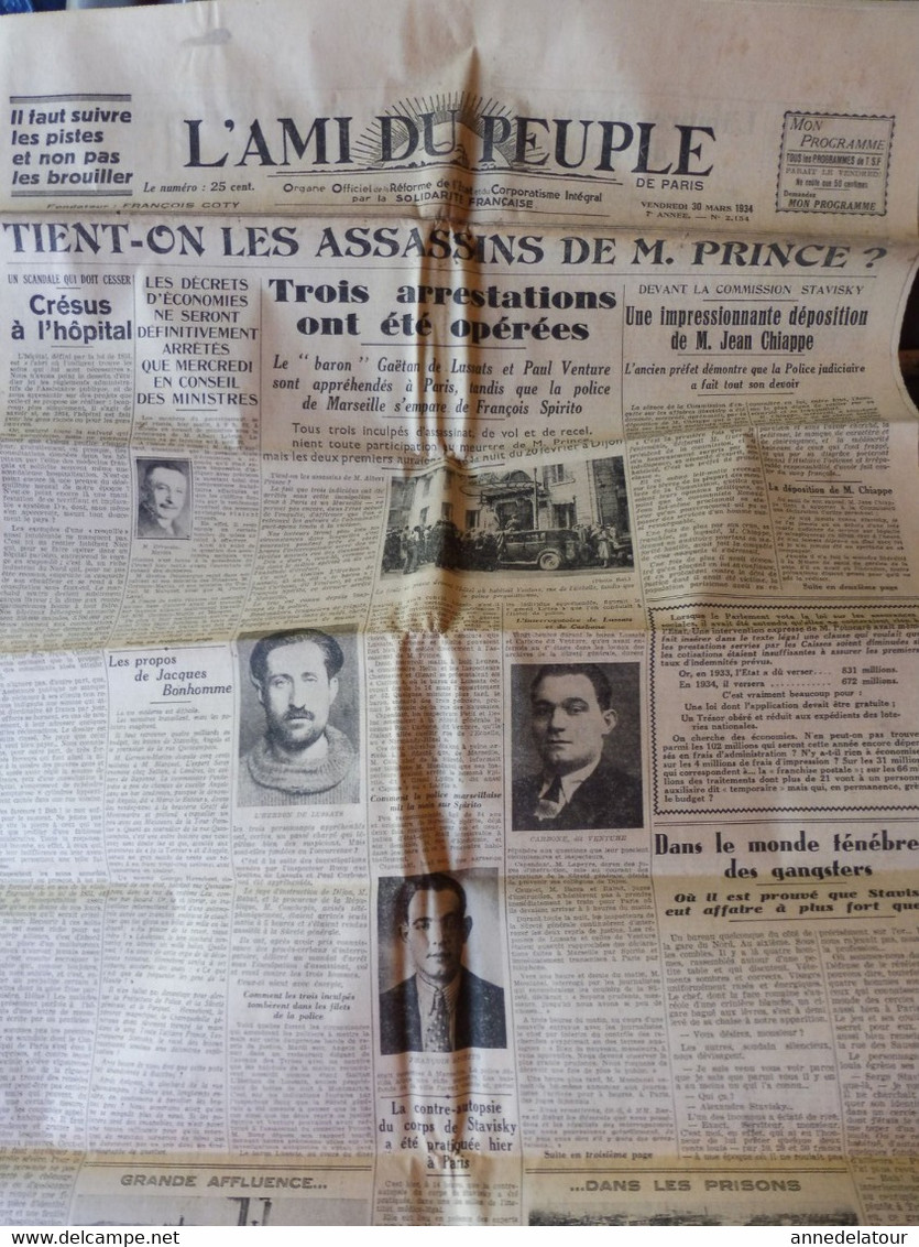 1934 L'AMI DU PEUPLE : Les Assassins De M. PRINCE ; Dans Le Monde Ténébreux Des Gangsters  ; Etc - Algemene Informatie