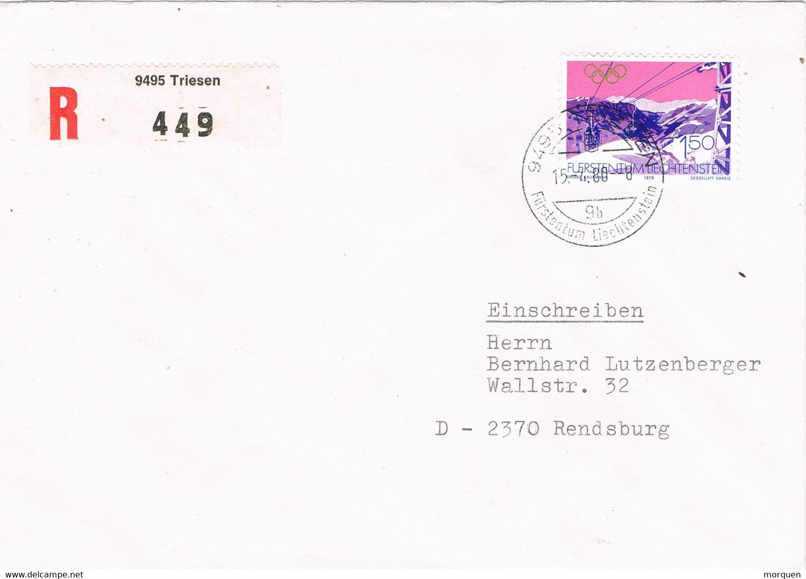 41224. Carta Certificada TRIESEN (Liechtenstein) 1980 To Germany - Lettres & Documents