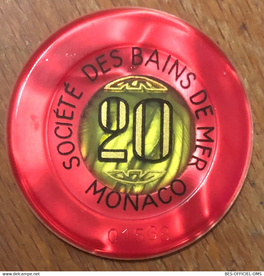 98 MONACO MONTE-CARLO CASINO SOCIÉTÉ DES BAINS DE MER JETON 20 FRANCS N° 01568 TOKENS COINS CHIPS GAMING - Casino