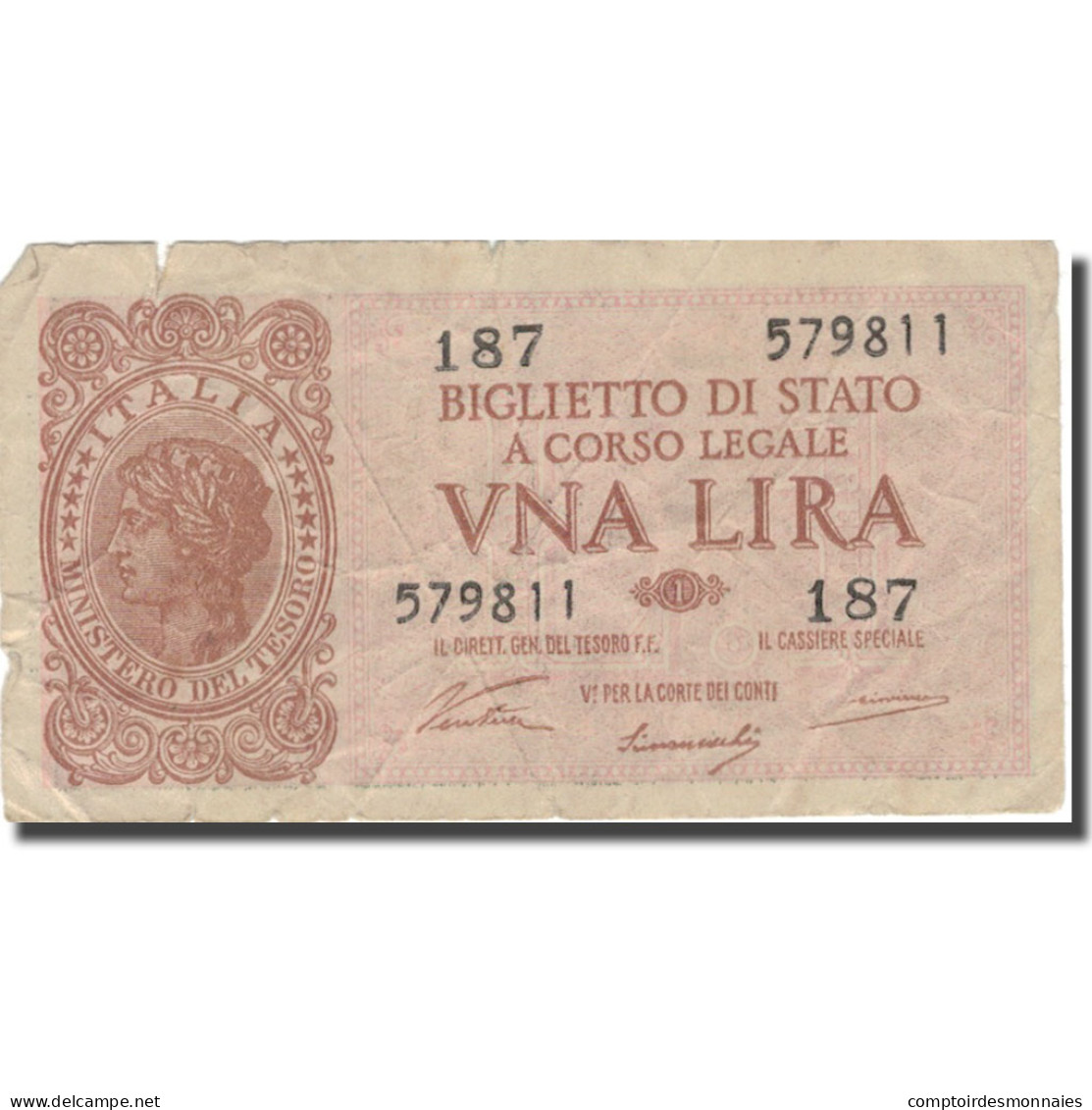 Billet, Italie, 1 Lira, 1944, 1944-11-23, KM:29c, B+ - Regno D'Italia – 1 Lira