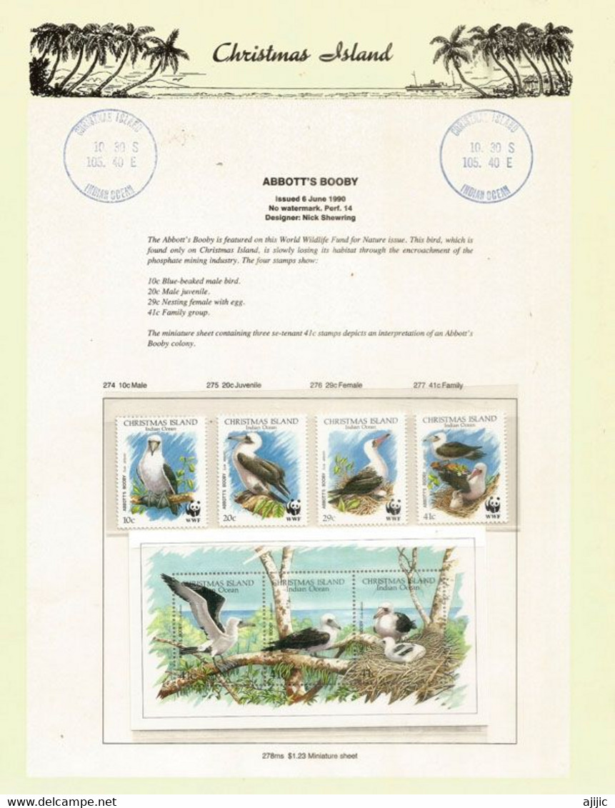 WWF.Abbott's Booby,endangered Seabird On Official Christmas Island Presentation Sheet. Rare-Scarce.MS + Set MNH ** - Nuevos