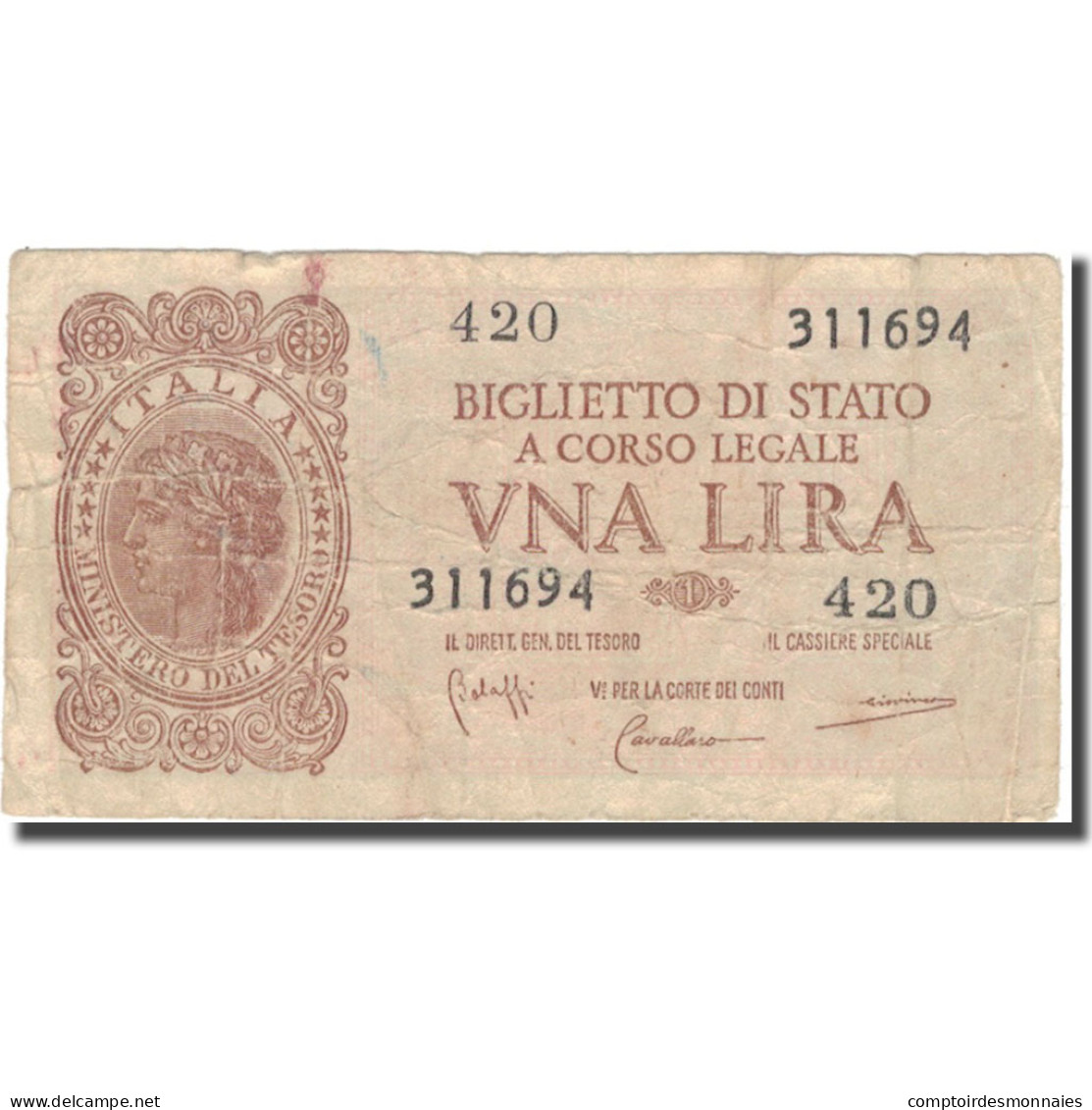 Billet, Italie, 1 Lira, 1944, 1944-11-23, KM:29b, B+ - Regno D'Italia – 1 Lire