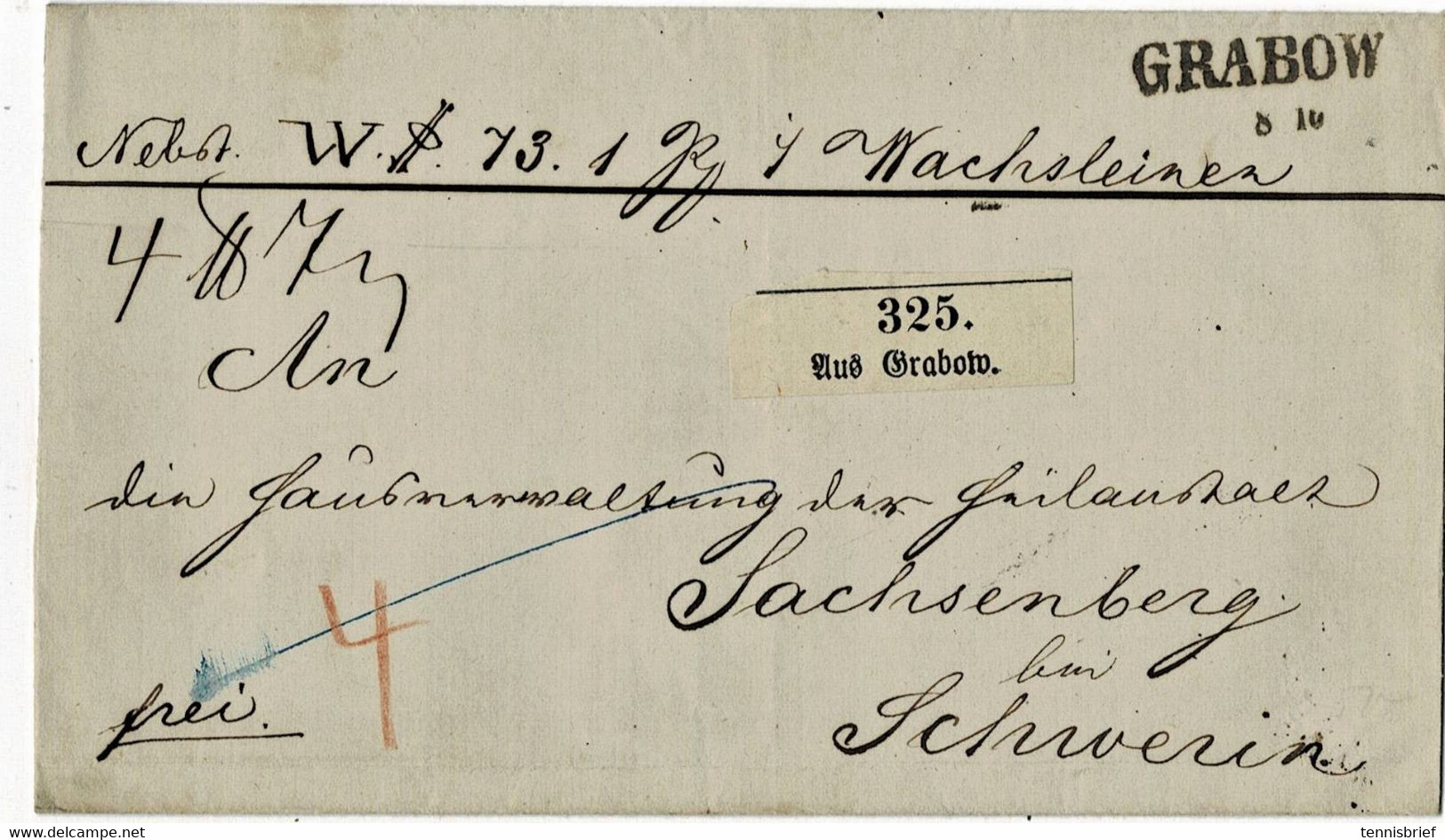 (ca. 1860) " GRABOW " Paket-Bf. , Paket-Zettel! A 5229 - Mecklenburg-Schwerin
