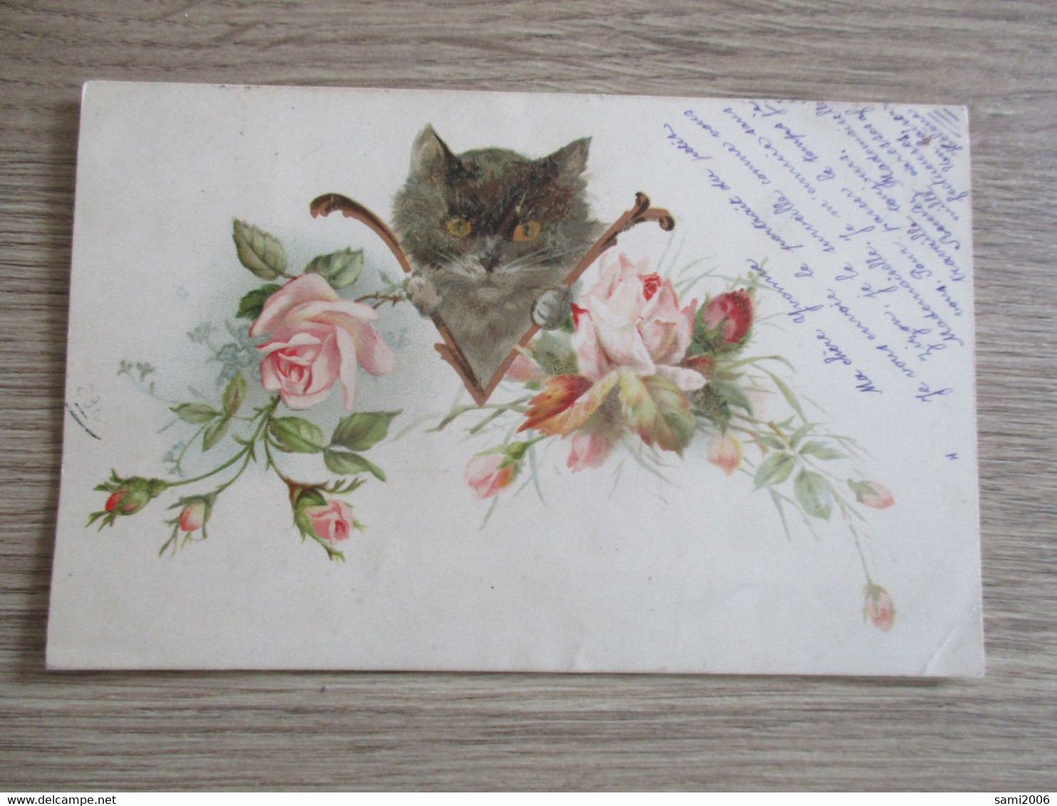 FANTAISIE ILLUSTREE CHAT ROSES - Gatos