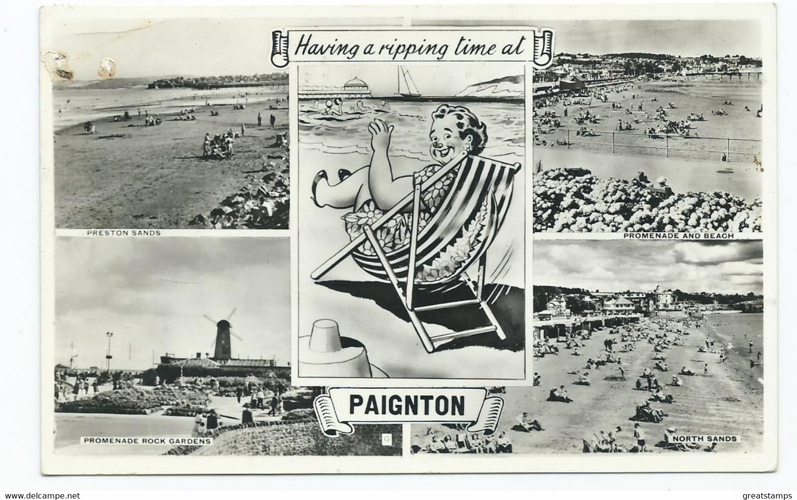 Devon Postcard Paignton Multiview Posted 1956 Having A Ripping Time - Paignton
