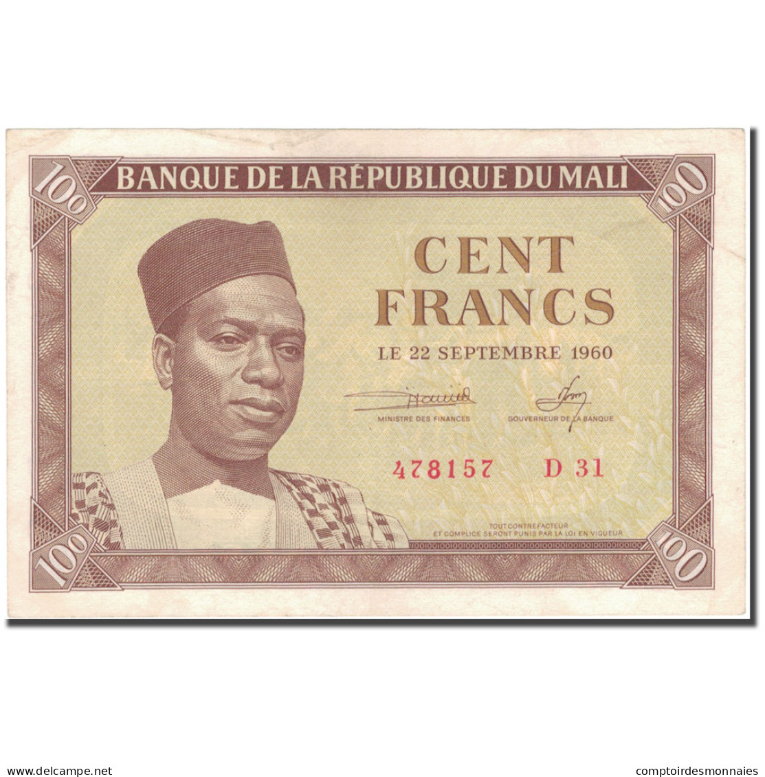 Billet, Mali, 100 Francs, 1960, 1960-09-22, KM:2, TTB - Mali