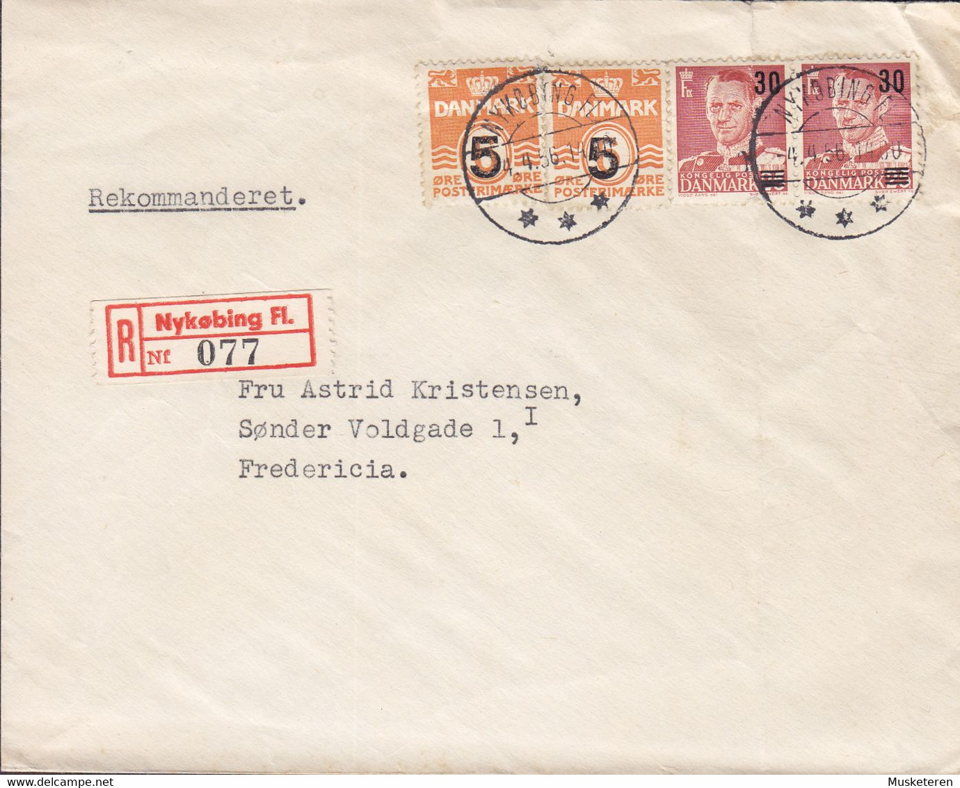 Denmark Registered Einschreiben Label & Brotype NYKØBING Fl. 1956 Cover Brief ERROR Variety '5' W. Weak Print (5 Scans) - Errors, Freaks & Oddities (EFO)