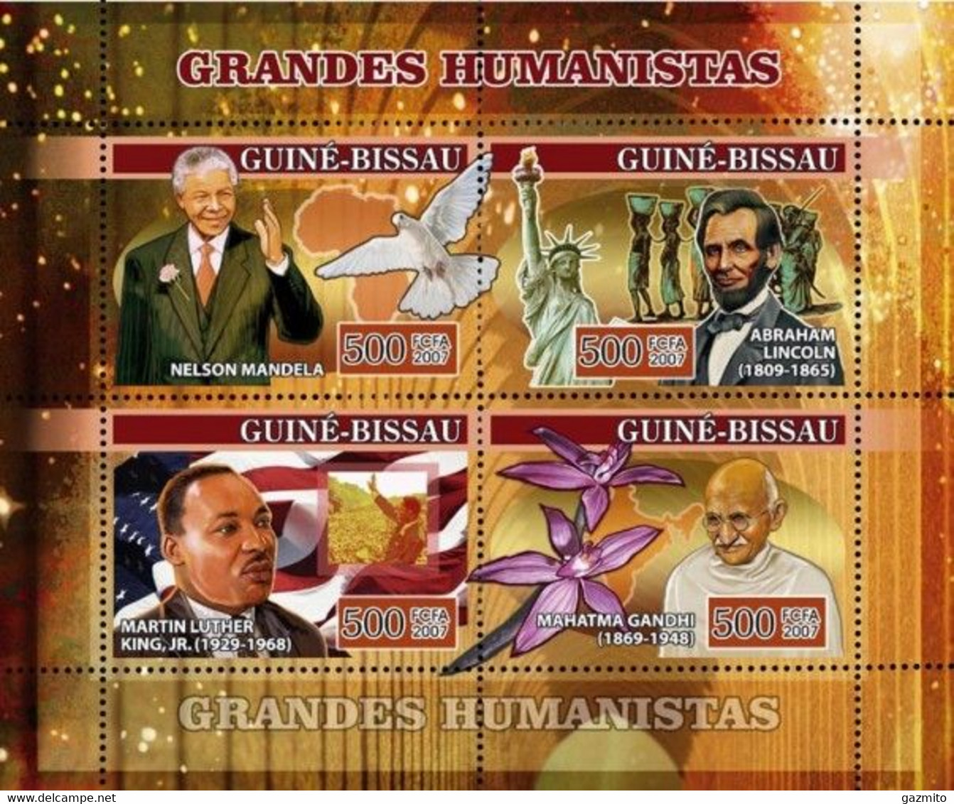 Guinea Bissau 2007, Humanist, Mandela, M.L.King, Gandhi, 4val In BF - Martin Luther King