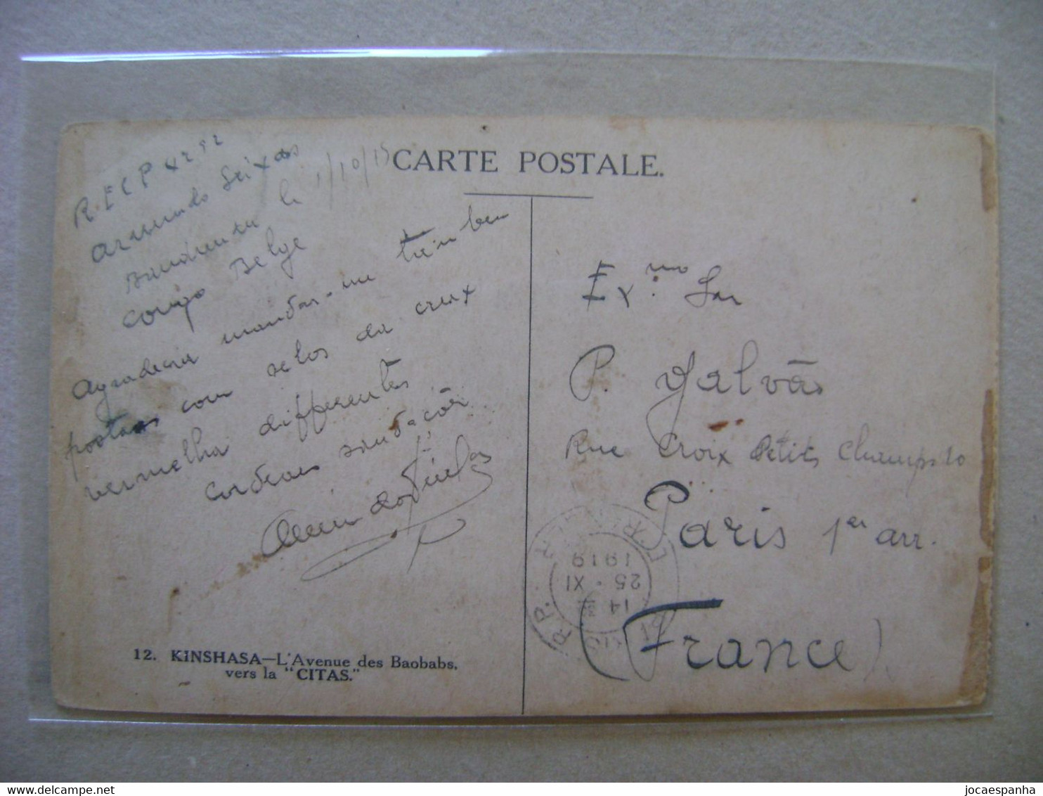 CONGO BELGIAN / BELGE - POSTCARD SENT FROM Bandundu TO PARIS (FRANCE) IN 1919 IN THE STATE - Brieven En Documenten