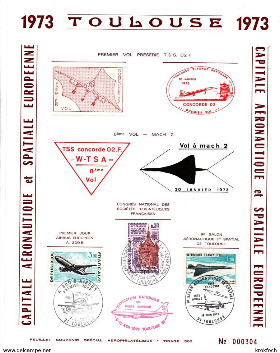 Concorde TSS 02 - Toulouse 1973 - Feuillet Souvenir Avec Vignette Et Cachets - 20 X 25 Cm - 1960-.... Lettres & Documents