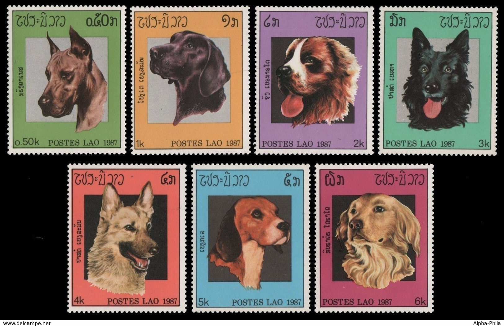 Laos 1987 - Mi-Nr. 981-987 ** - MNH - Hunde / Dogs - Laos