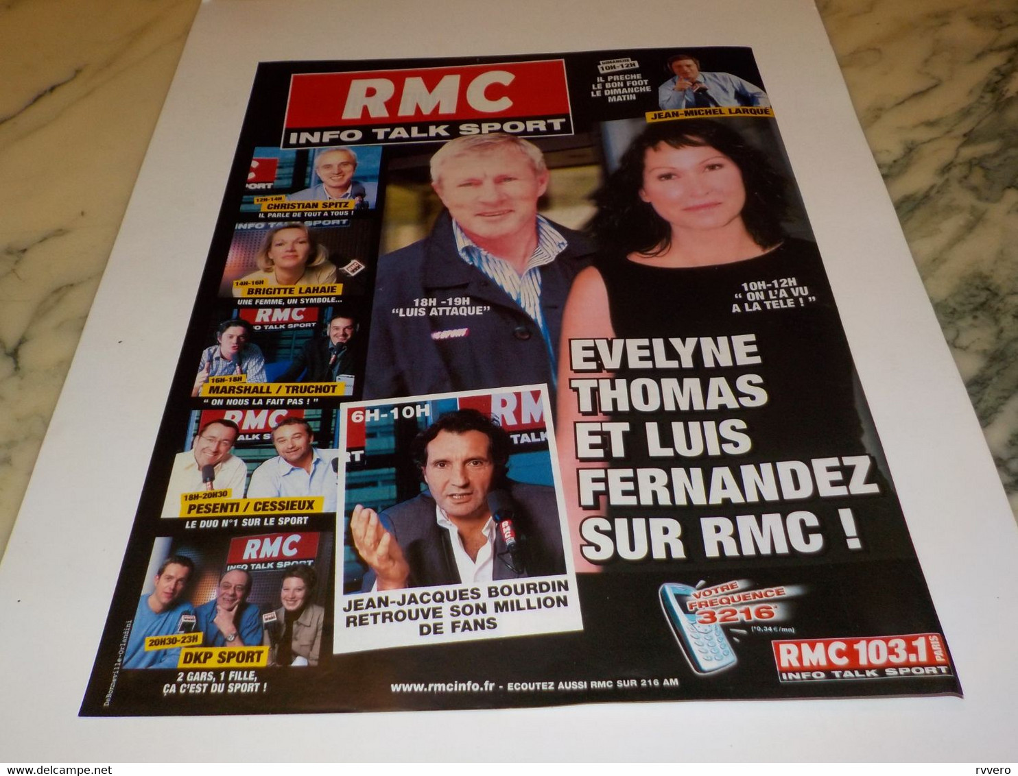 ANCIENNE PUBLICITE EVELYNE THOMAS ET LUIS FERNANDEZ RADIO RMC  2003 - Andere & Zonder Classificatie