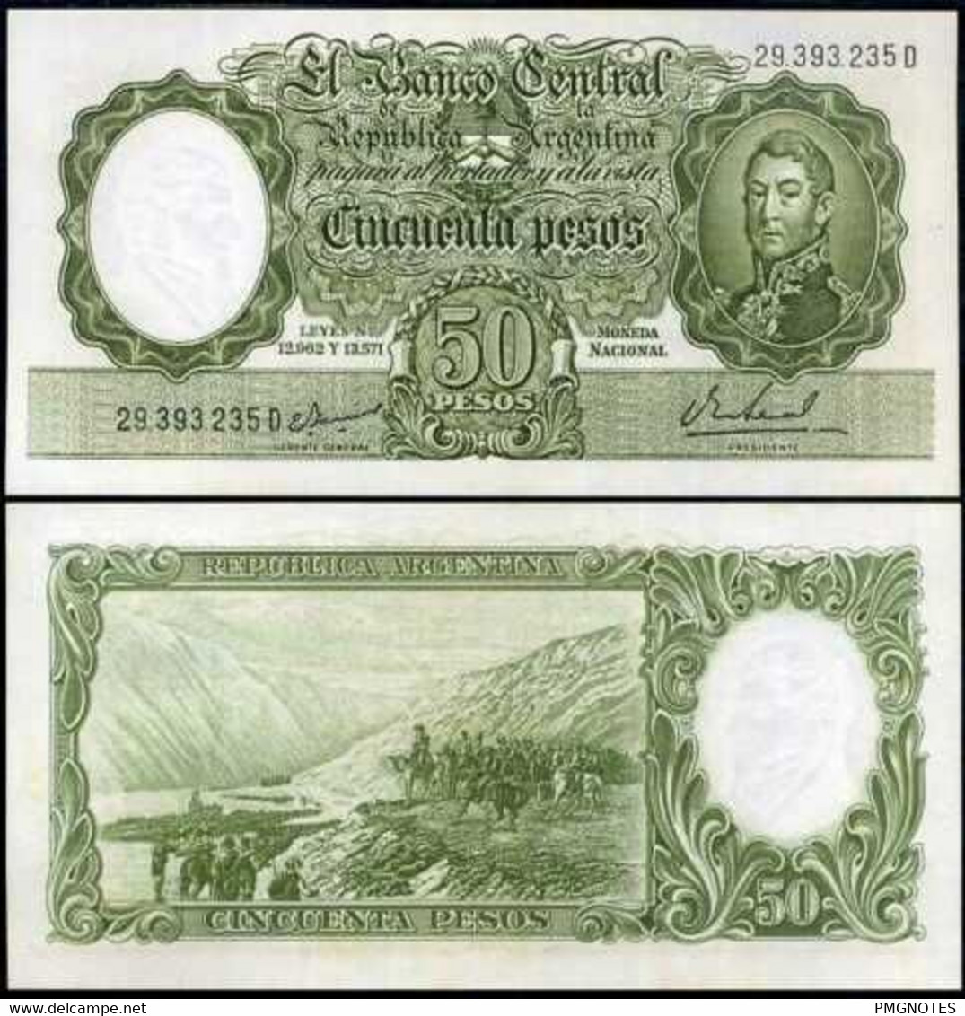 ARGENTINA 50 PESOS P 271 WITH D UNC WITH YELLOW TONE - Argentinië