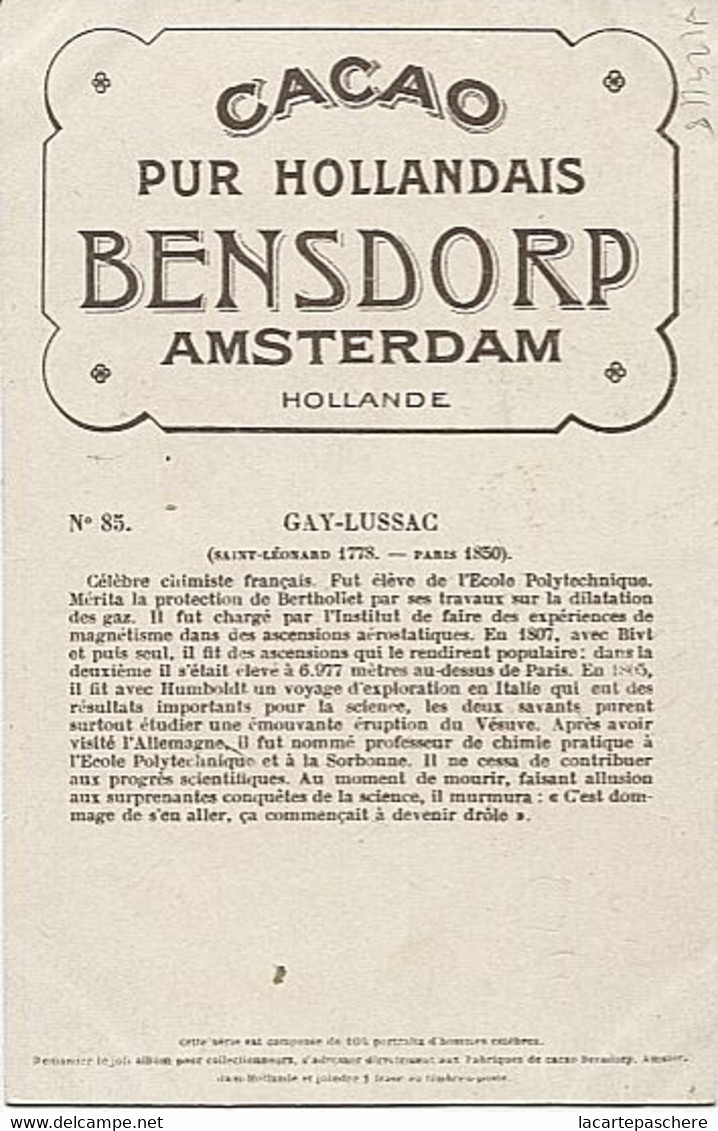 X124118 CHROMO CHOCOLAT BENSDORP CACAO PUR HOLLANDAIS AMSTERDAM HOLLANDE GAY LUSSAC ACCIDENT LABORATOIRE - Andere & Zonder Classificatie