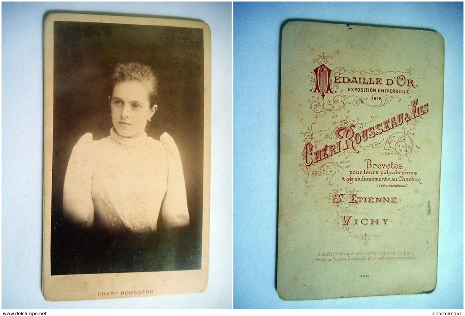 PHOTO CDV 19 EME FEMME ELEGANTE  MODE Cabinet CHERI ROUSSEAU A ST ETIENNE VICHY - Old (before 1900)