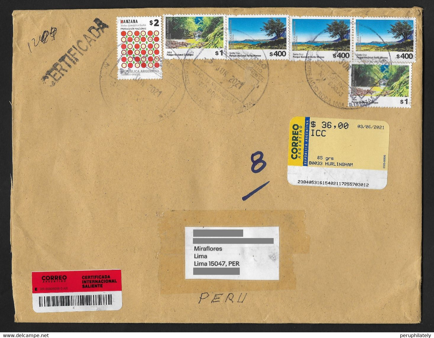 Argentina Cover With National Parks Recent Stamps Sent To Peru - Oblitérés