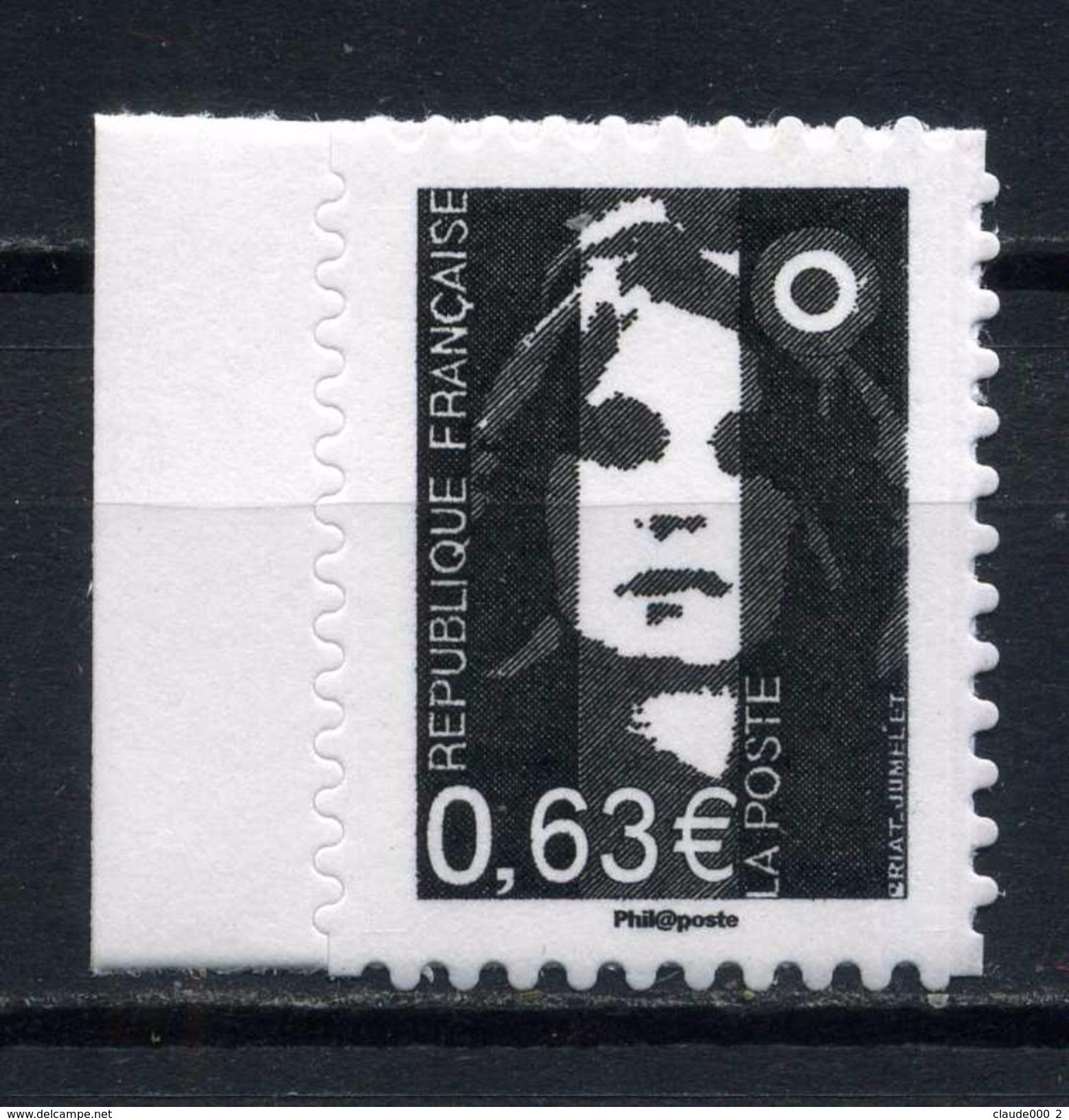 ADHESIF N° 923 MARIANNE DE BRIAT 0,63e En NOIR Et BLANC DU CARNET " La République Au Fil Du Timbre NEUF ** - 1989-1996 Bicentenial Marianne