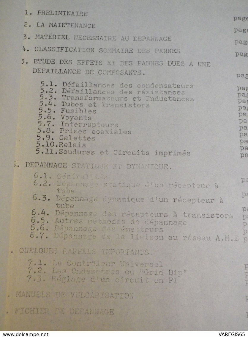 COURS DE DEPANNAGE DES ENSEMBLES RADIOELECTRIQUES A TUBES ET TRANSISTORS - E.N.T. DU TCHAD - 1973 - Audio-video