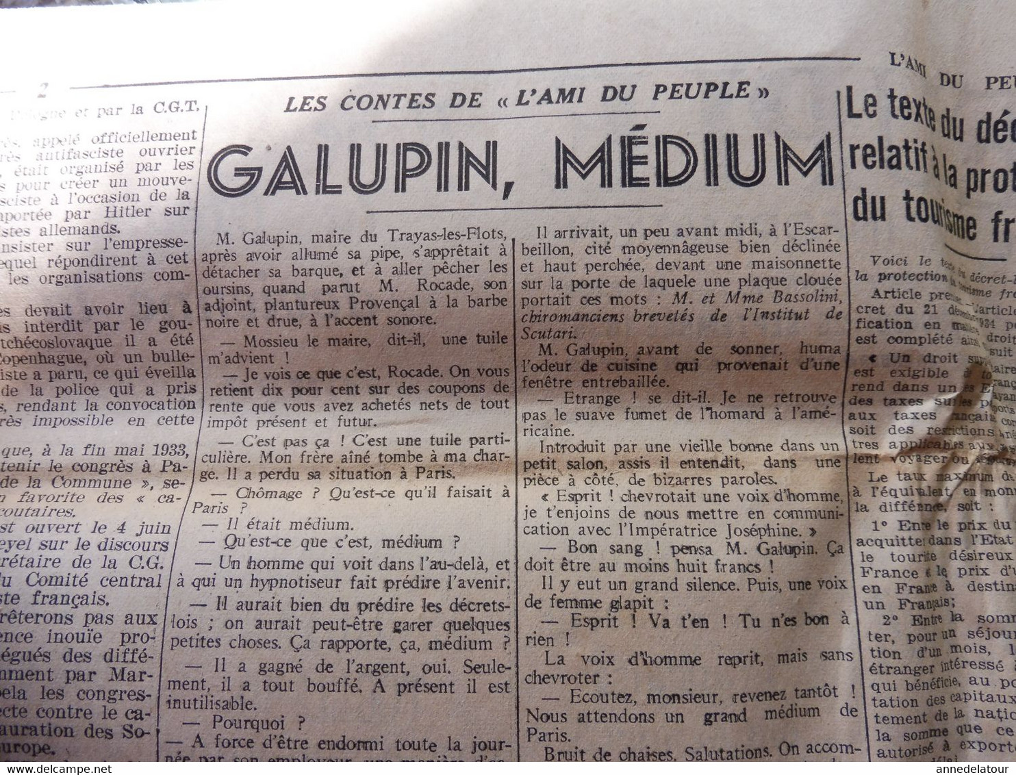 1935 L'AMI DU PEUPLE : Armée de l'Air de l'URSS ; Amsredam-Playel ; GALUPIN, médium à Trayas-les-Flots; Laval; etc