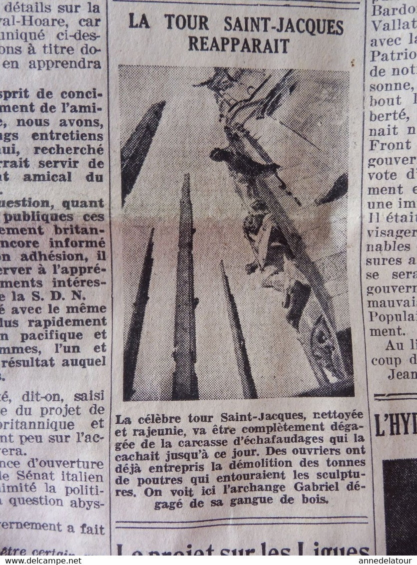 1935 L'AMI DU PEUPLE: Lamourette -accolade-guillotine ;Pub anti- Franc-Maçonnerie ;Hydravion "Lt-Vaisseau-Paris"; etc