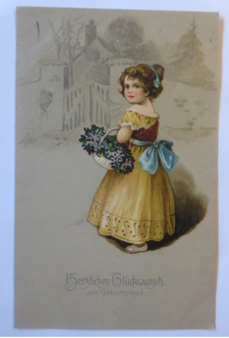 Geburtstag, Kinder, Mode, Korb, Blumen,  1915  ♥ (41327)  - Andere & Zonder Classificatie