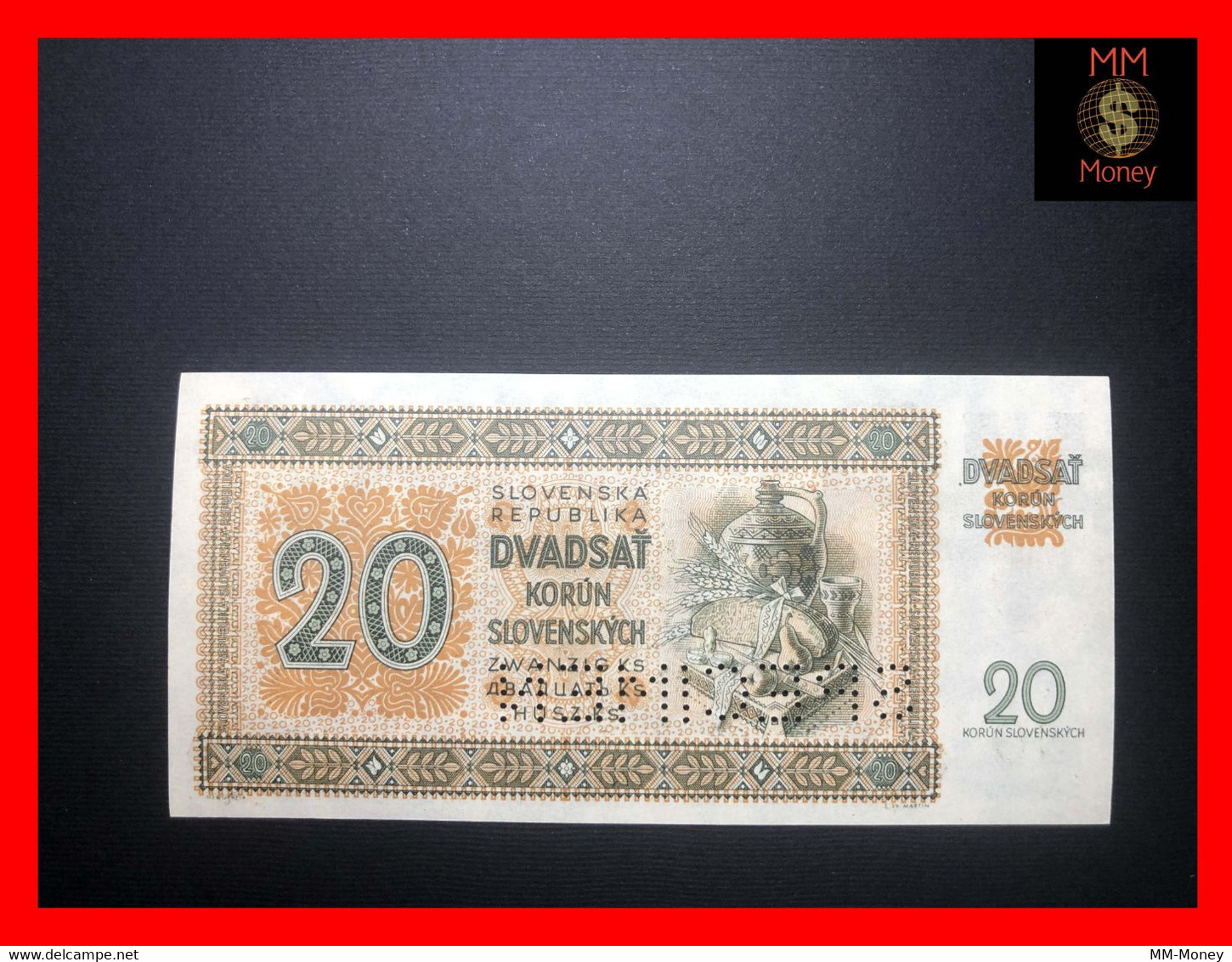 SLOVAKIA  20 Korun  11.9.1942   P. 7 S  Perforated  "specimen"   *rare*    UNC - Slovakia