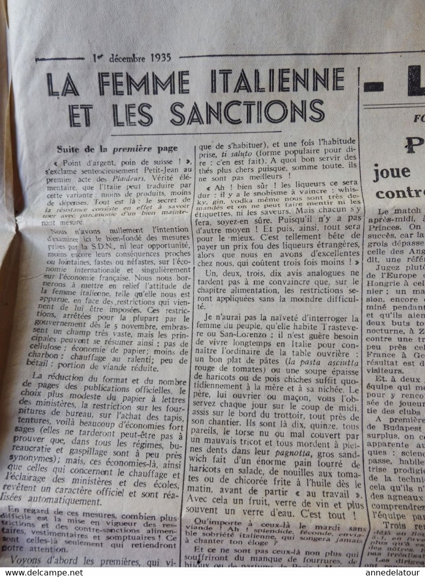 1935 L'AMI DU PEUPLE: Attelage de lions ; Admiration ardente des femmes italiennes pour Mussolini et les sanctions ; etc