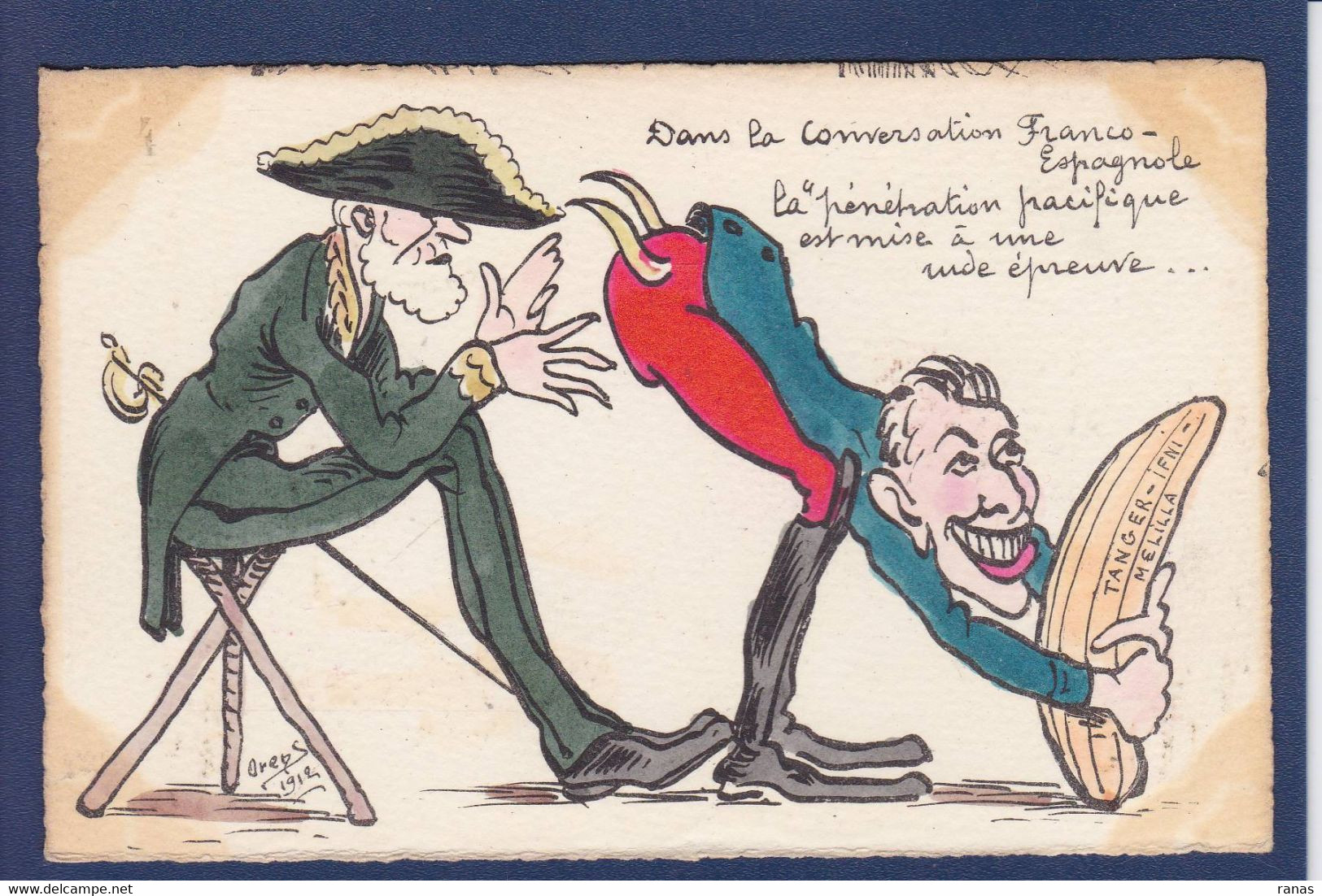 CPA MAROC Caricature Satirique Non Circulé Dessin De Orens Estampe Tirage Limité Espagne Tanger MELILLA - Andere & Zonder Classificatie