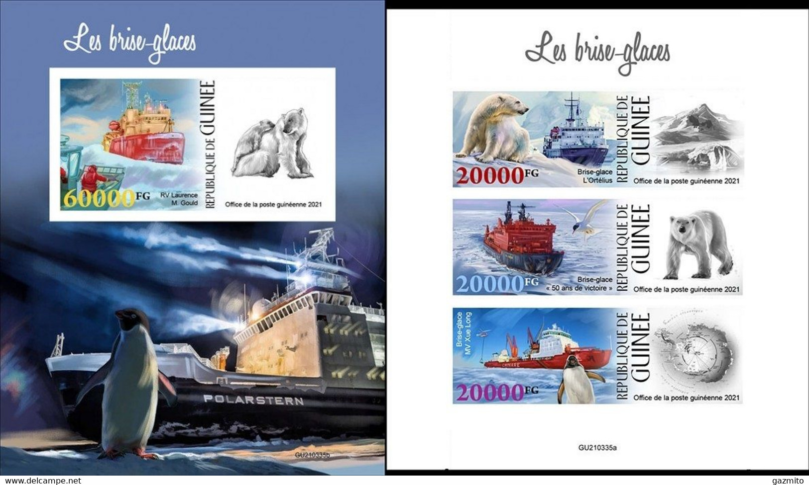 Guinea 2021, Icebreakers, Penguins, Polar Bears, 3val In BF +BF IMPERFORATED - Arctic Wildlife