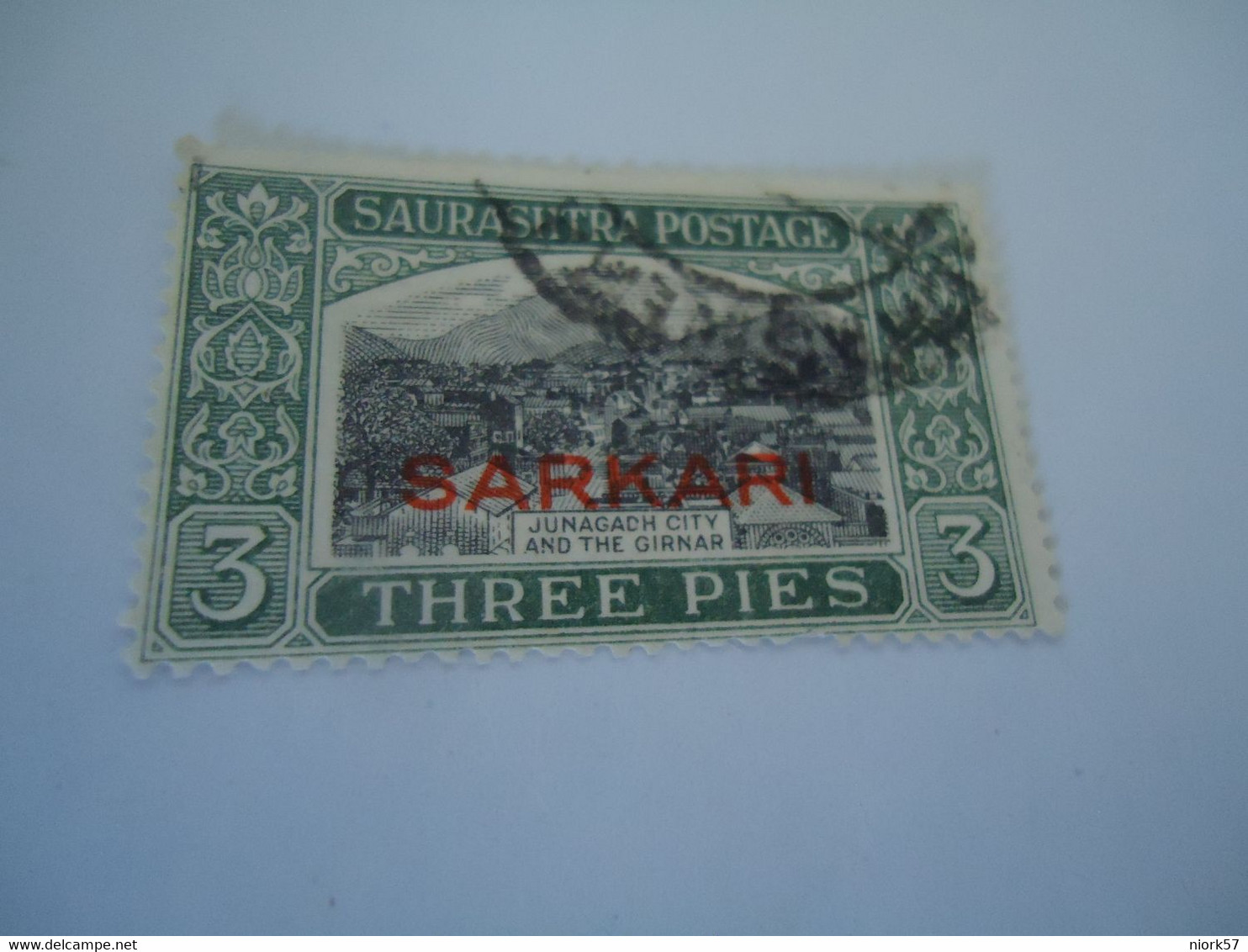 SORUTH INDIA STATES USED STAMPS LANDSCAPES  OVERPRINT SARKARI WITH POSTMARK - Soruth