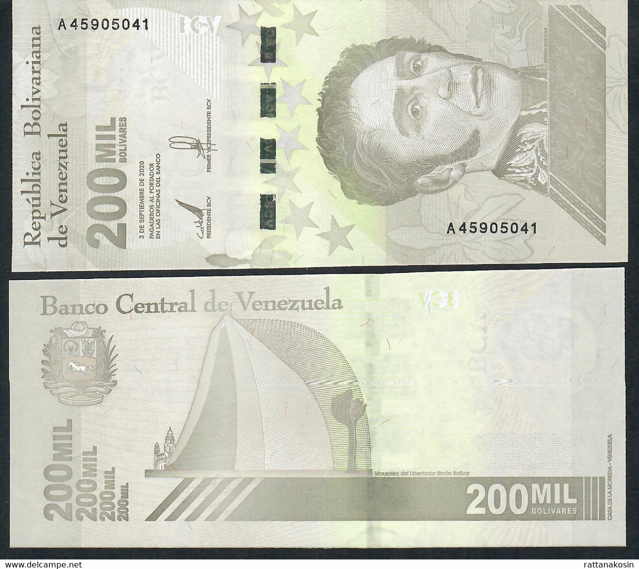 VENEZUELA NLP 200.000 Or 200 MIL BOLIVARES 3.9.2020 Issued 8.3.2021 #A             UNC. - Venezuela