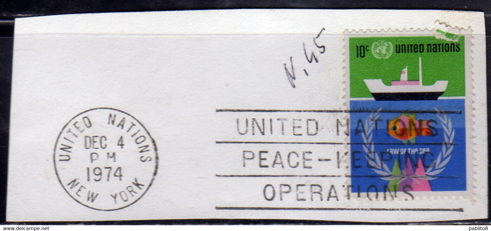 UNITED NATIONS NEW YORK ONU UN UNO 1974 LAW OF THE SEA DECLARATION 10c USED USATO OBLITERE' - Used Stamps