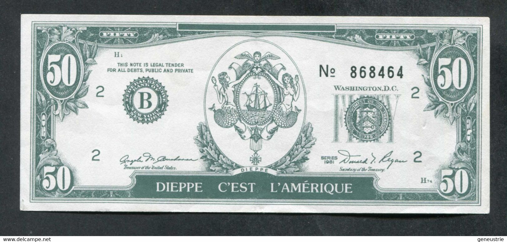Billet Publicitaire 50 Dollars "Le Fournil - Dieppe C'est L'Amérique" Sovida Concessionnaire BMW Et SEAT à Dieppe - Specimen