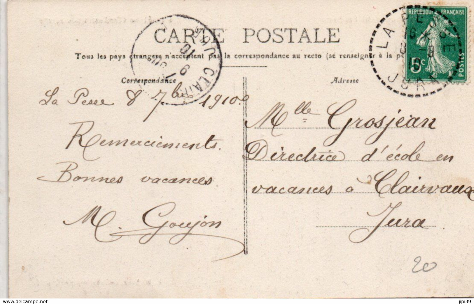 JURA   :  Lot De 3 Lettres   LA PESSE   Recette Distribution 1910 , 25 , 27 - Manual Postmarks