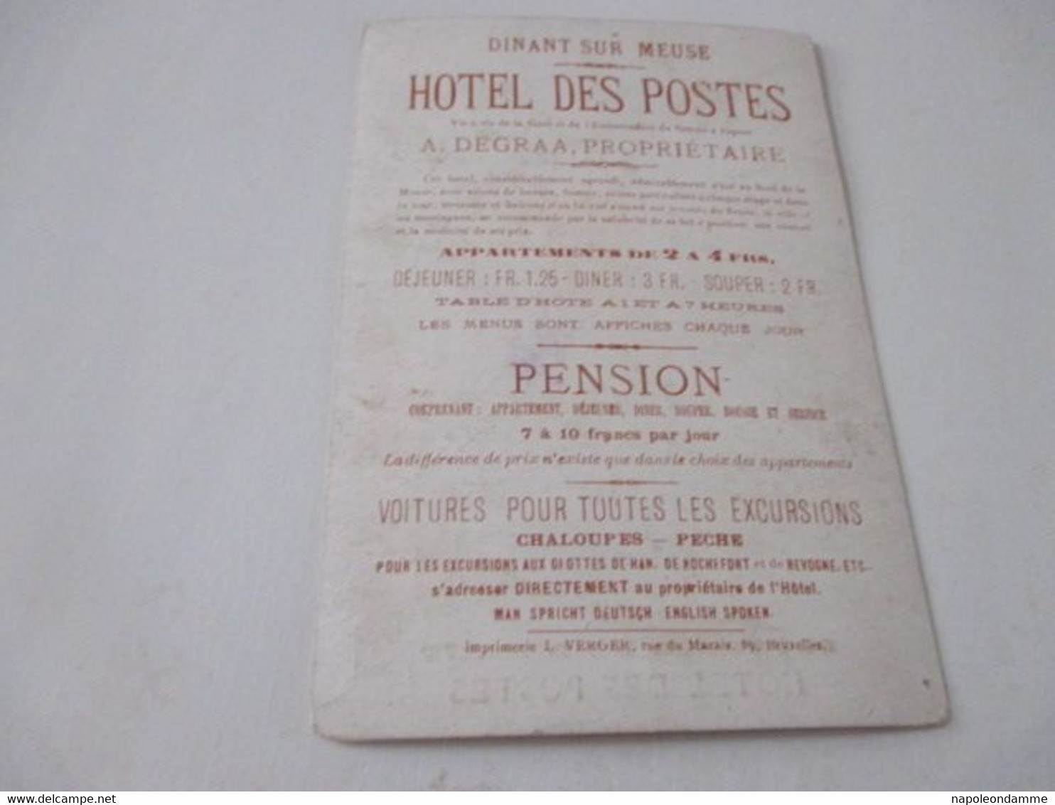 Chromo, 10 Cm X 15, Souvenir De Dinant, Hotel Des Postes - Altri & Non Classificati