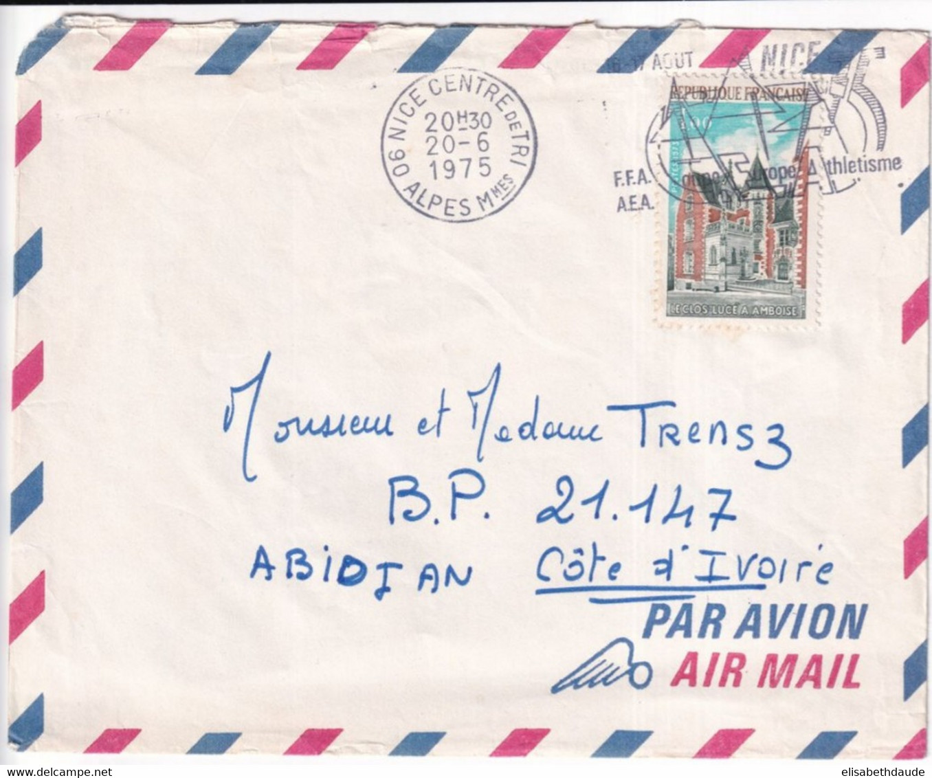 1975 - YVERT 1759 SEUL SUR ENVELOPPE Par AVION De NICE => ABIDJAN (COTE D'IVOIRE) - Covers & Documents