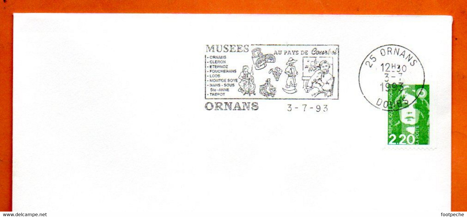 25 ORNANS AU PAYS DE COURBET  1993 Lettre Entière N° DEF 211 - Maschinenstempel (Werbestempel)