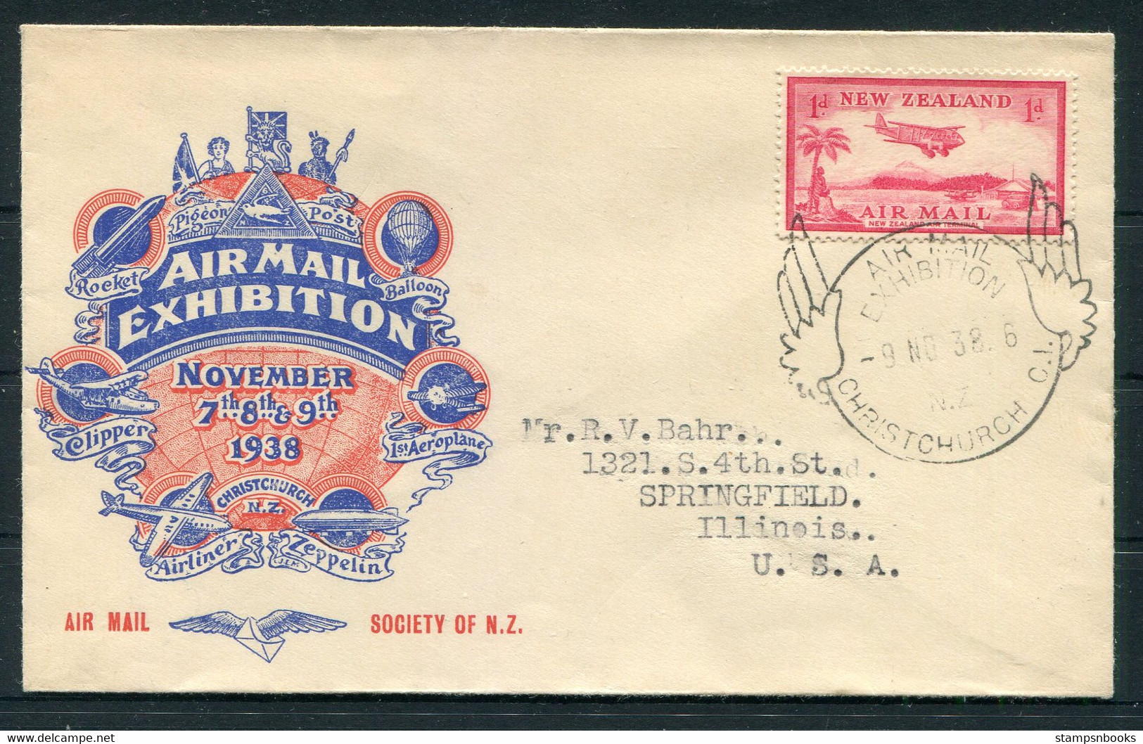 1938 (Nov 9th) New Zealand Christchurch National Airmail Exhibition Cover - Airmail