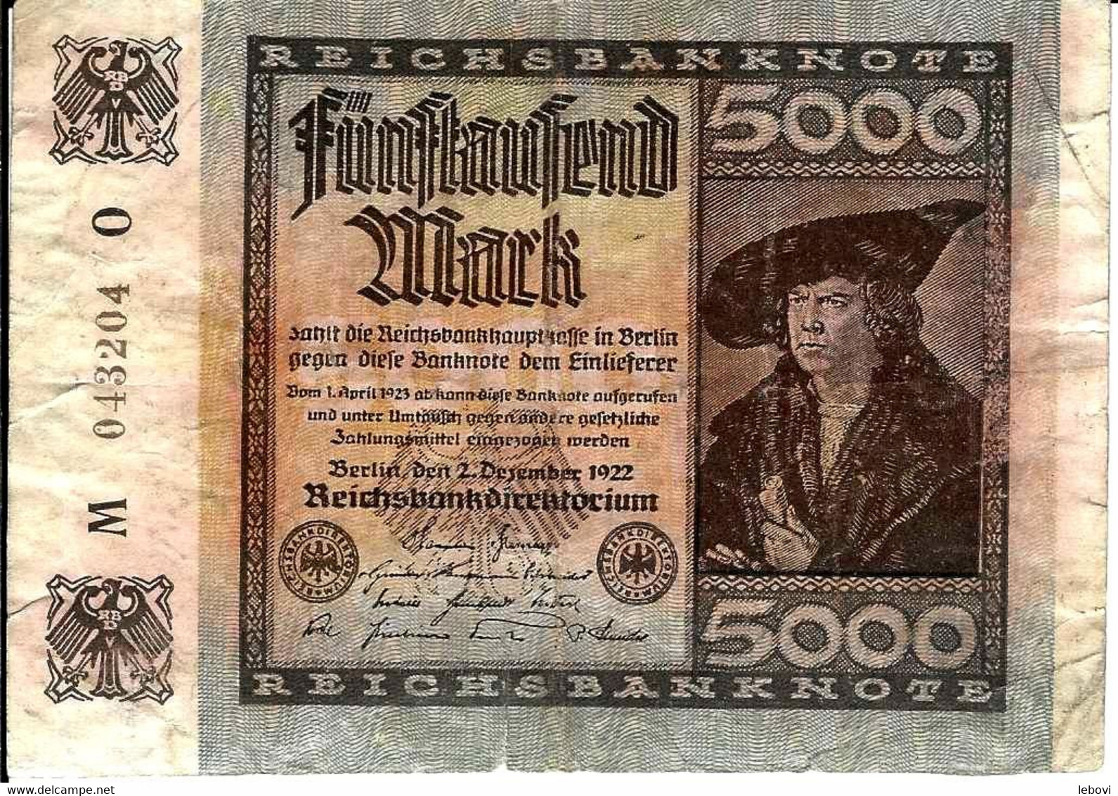 ALLEMAGNE – 5000 Mark  (02.12.1922) - 5.000 Mark