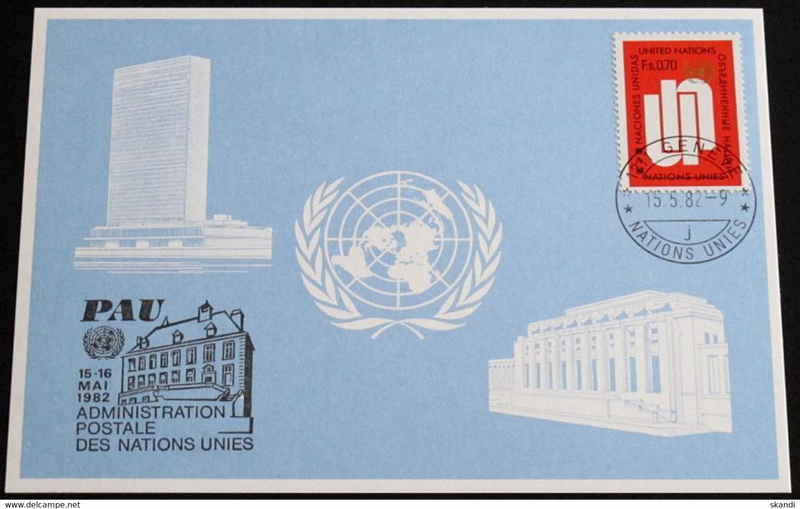 UNO GENF 1982 Mi-Nr. 109 Blaue Karte - Blue Card Mit Erinnerungsstempel PAU - Covers & Documents