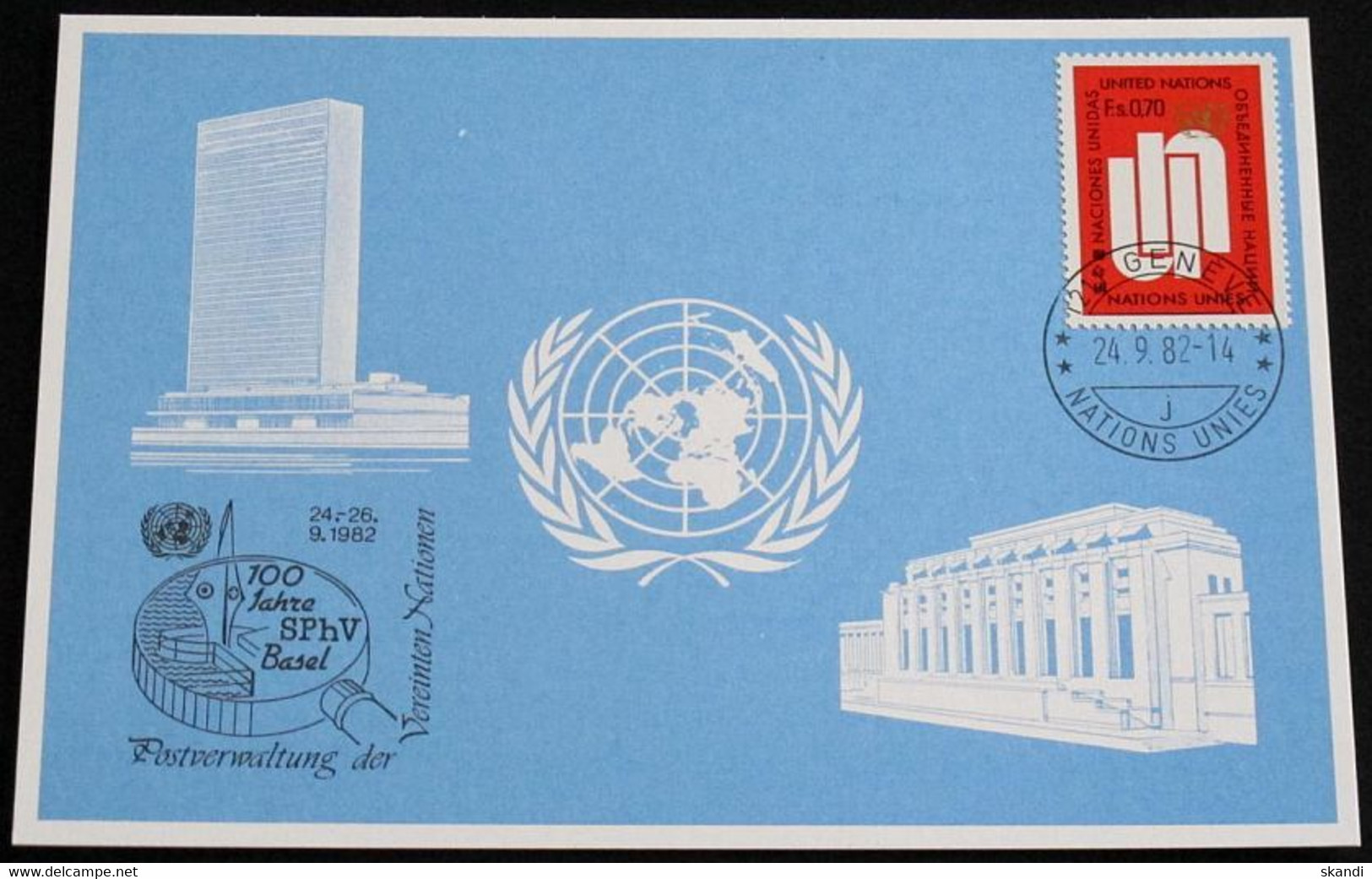 UNO GENF 1982 Mi-Nr. 114 Blaue Karte - Blue Card Mit Erinnerungsstempel BASEL - Storia Postale